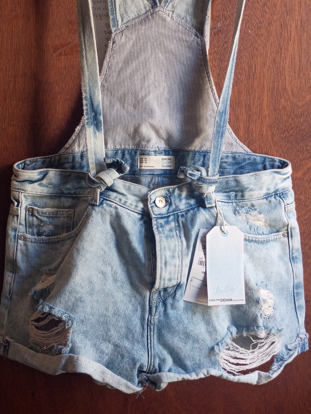 Zara Light Blue Distressed Denim Short Overalls